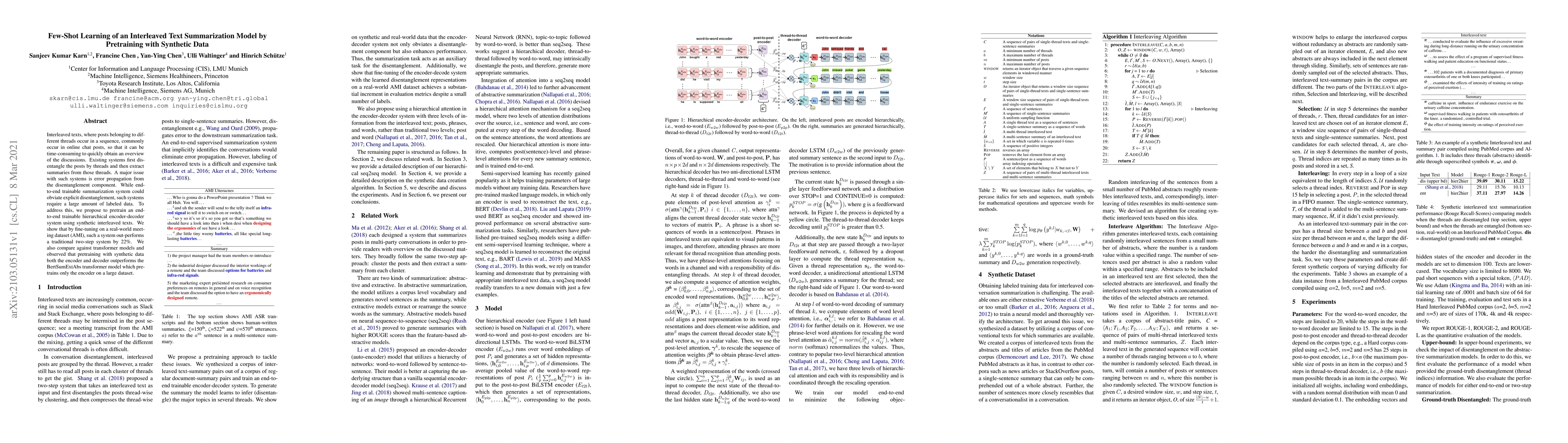 Thumbnail for Few-Shot Learning of an Interleaved Text Summarization Model by
  Pretraining with Synthetic Data