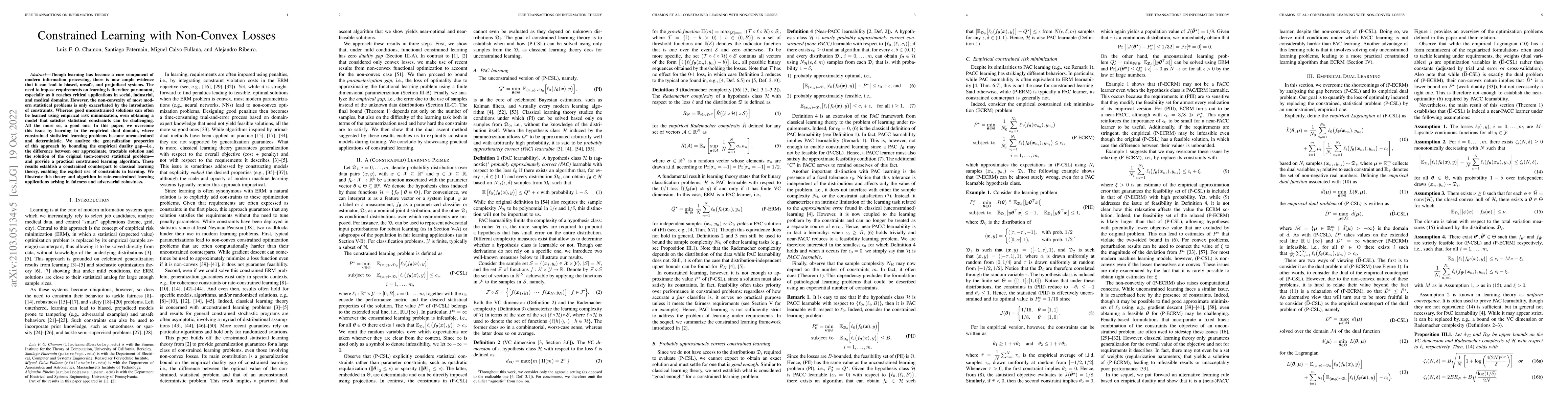 Thumbnail for Constrained Learning with Non-Convex Losses