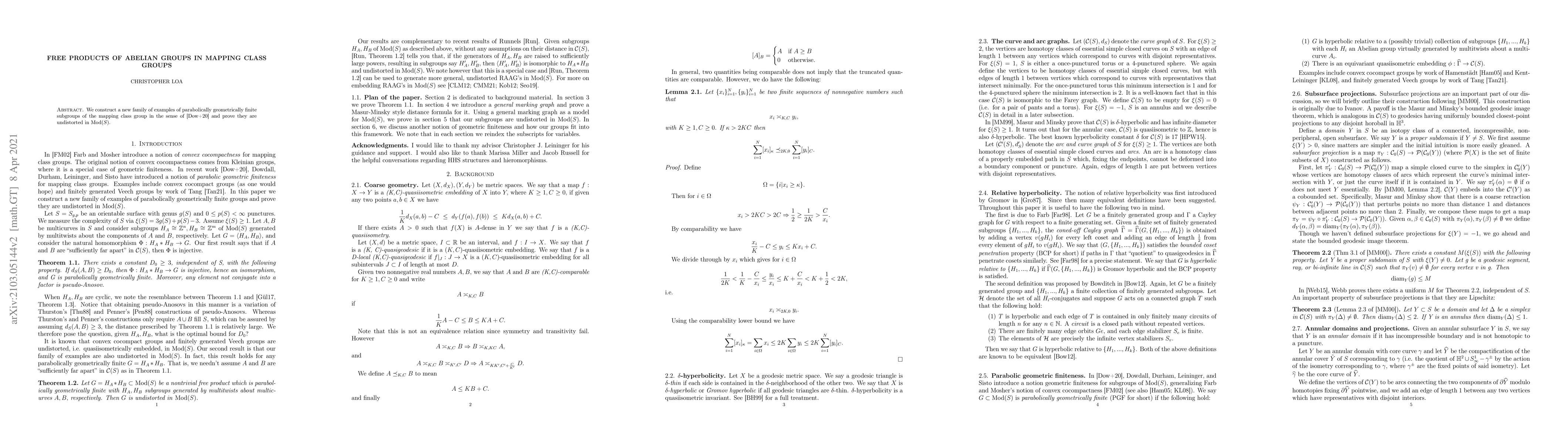 Thumbnail for Free products of abelian groups in mapping class groups