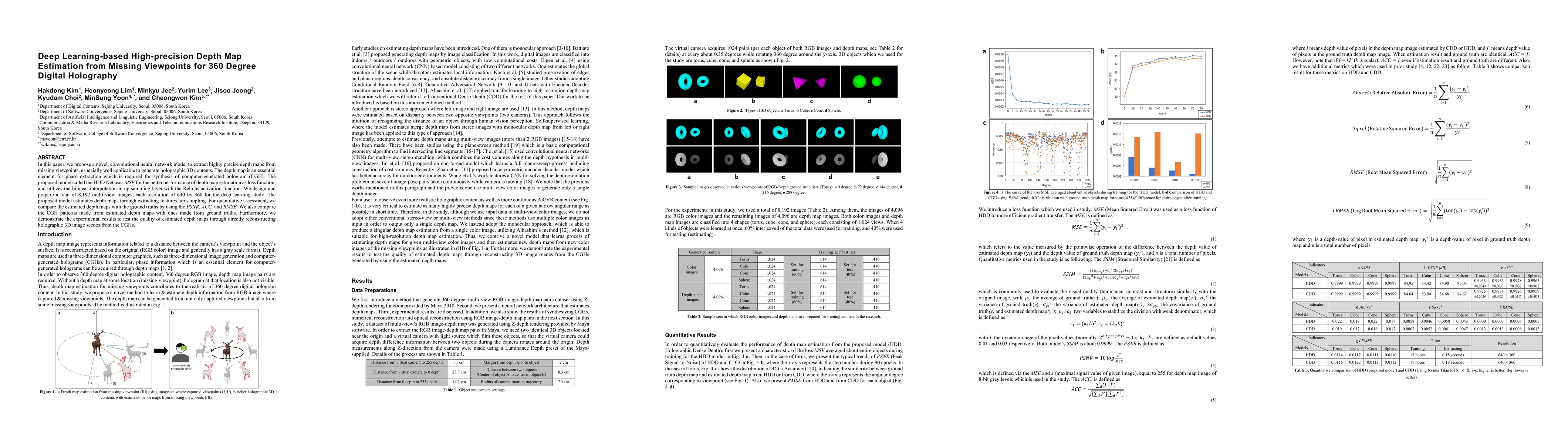 Thumbnail for Deep Learning-based High-precision Depth Map Estimation from Missing
  Viewpoints for 360 Degree Digital Holography