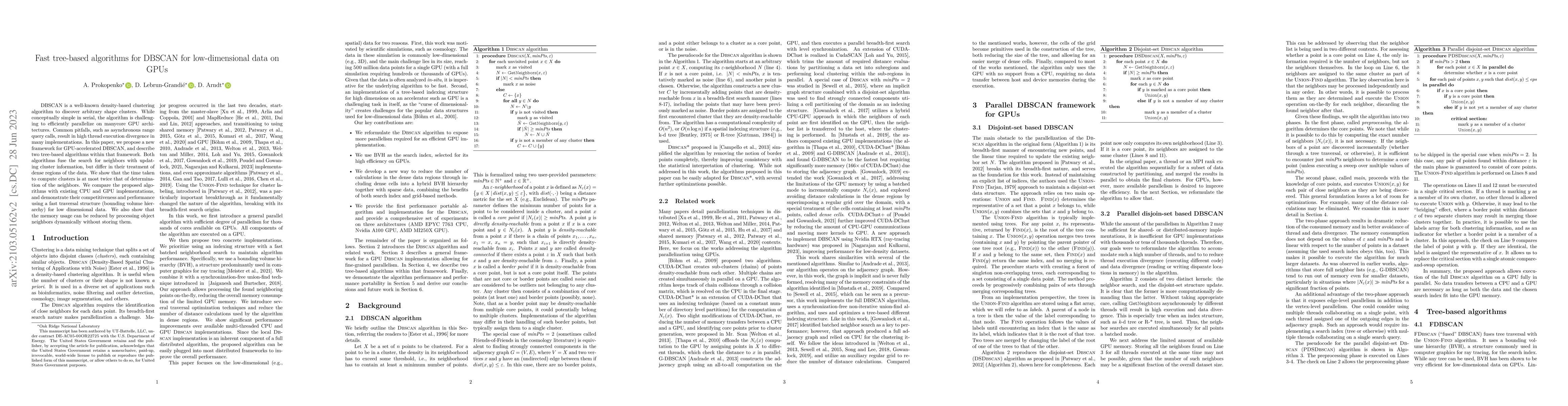 Thumbnail for Fast tree-based algorithms for DBSCAN for low-dimensional data on GPUs