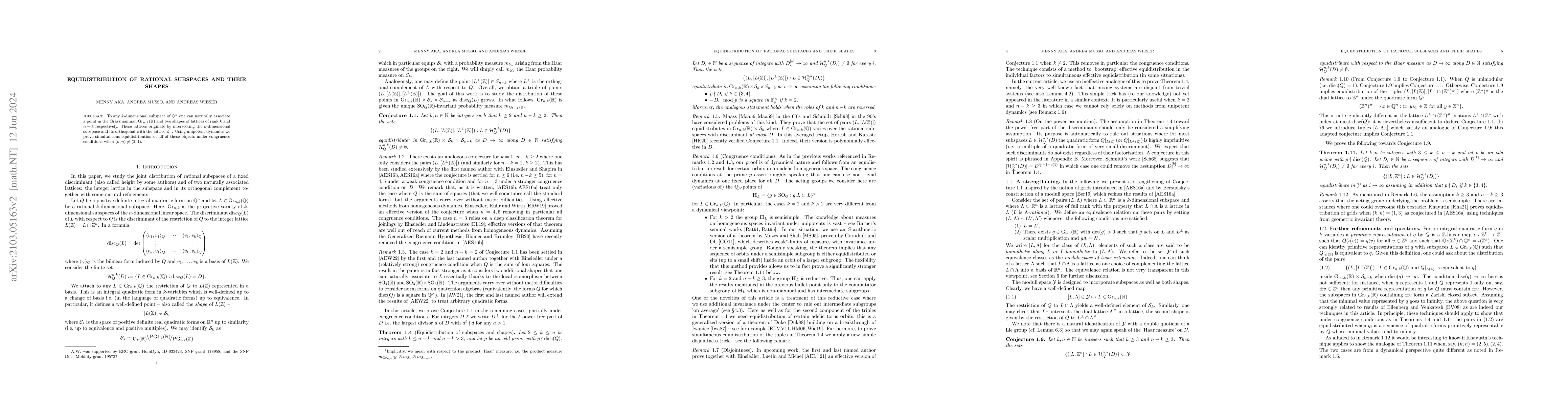 Thumbnail for Equidistribution of rational subspaces and their shapes