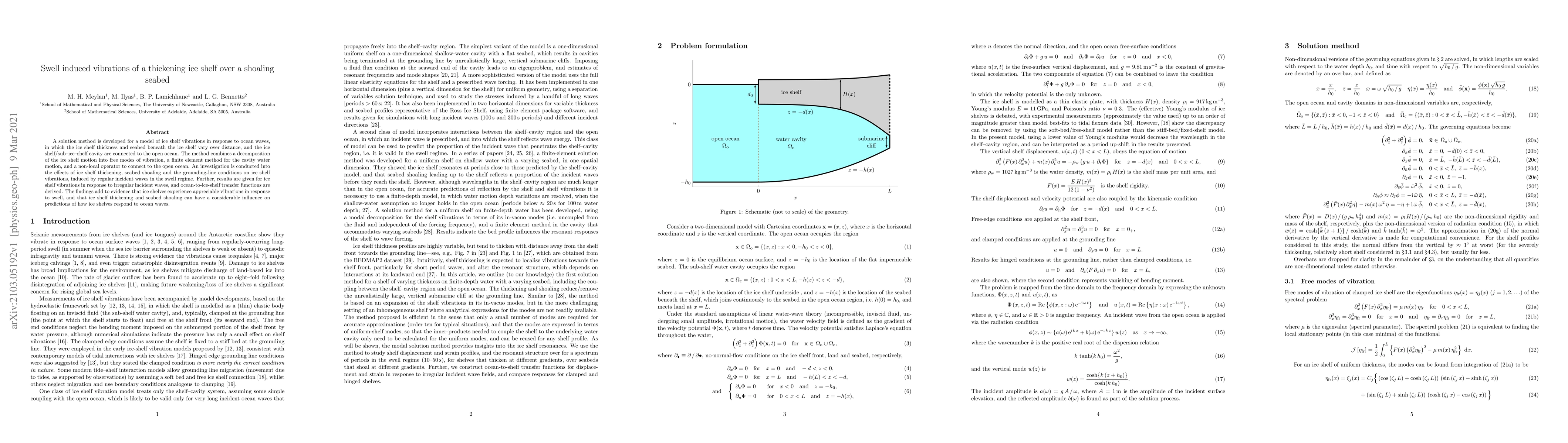 Thumbnail for Swell induced vibrations of a thickening ice shelf over a shoaling
  seabed