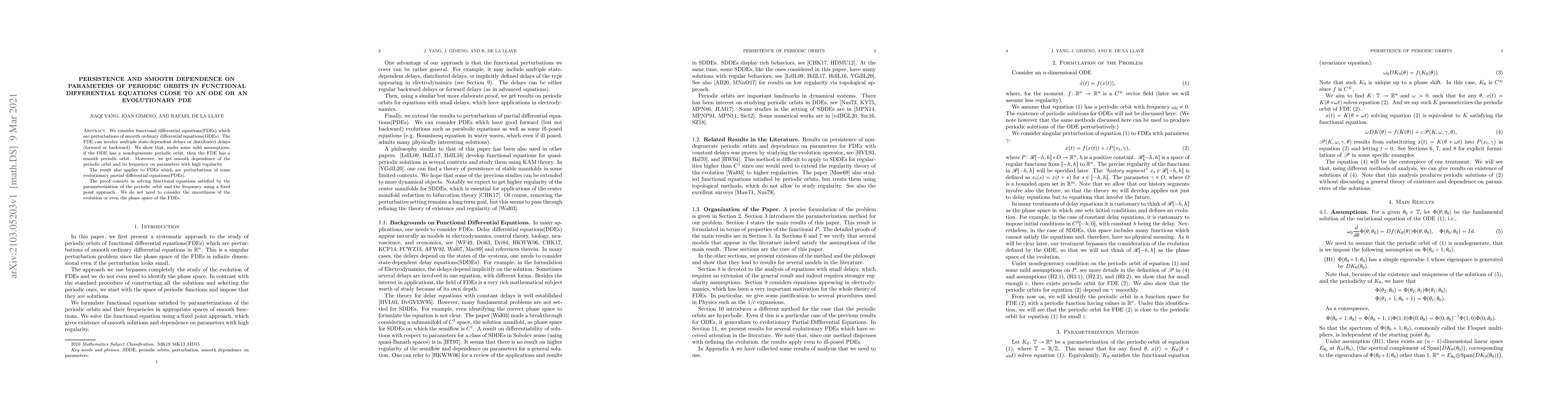 Thumbnail for Persistence and Smooth Dependence on Parameters of Periodic Orbits in
  Functional Differential Equations Close to an ODE or an Evolutionary PDE