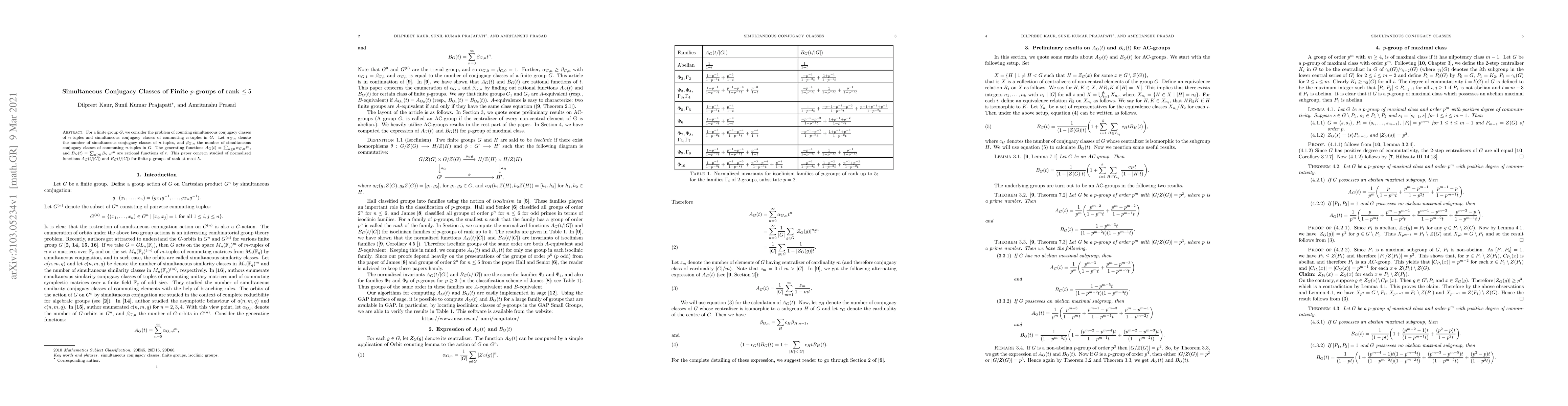 Thumbnail for Simultaneous Conjugacy Classes of Finite $p$-groups of rank $\leq 5$