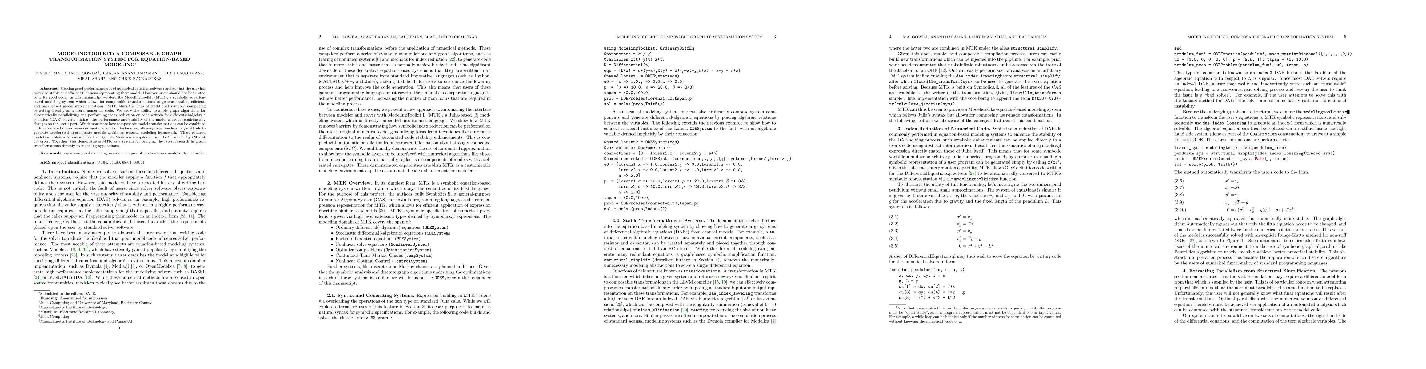 Thumbnail for ModelingToolkit: A Composable Graph Transformation System For
  Equation-Based Modeling