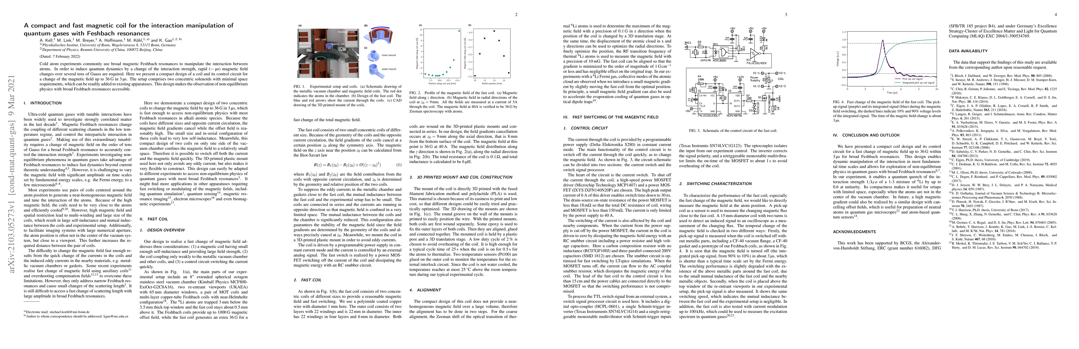 Thumbnail for A compact and fast magnetic coil for the interaction manipulation of
  quantum gases with Feshbach resonances