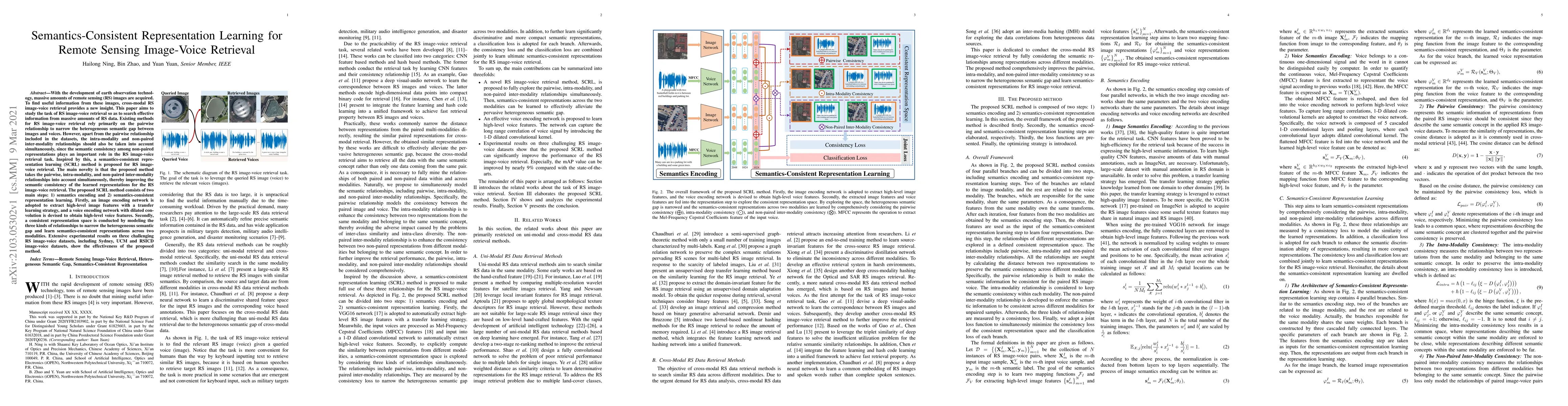 Thumbnail for Semantics-Consistent Representation Learning for Remote Sensing
  Image-Voice Retrieval