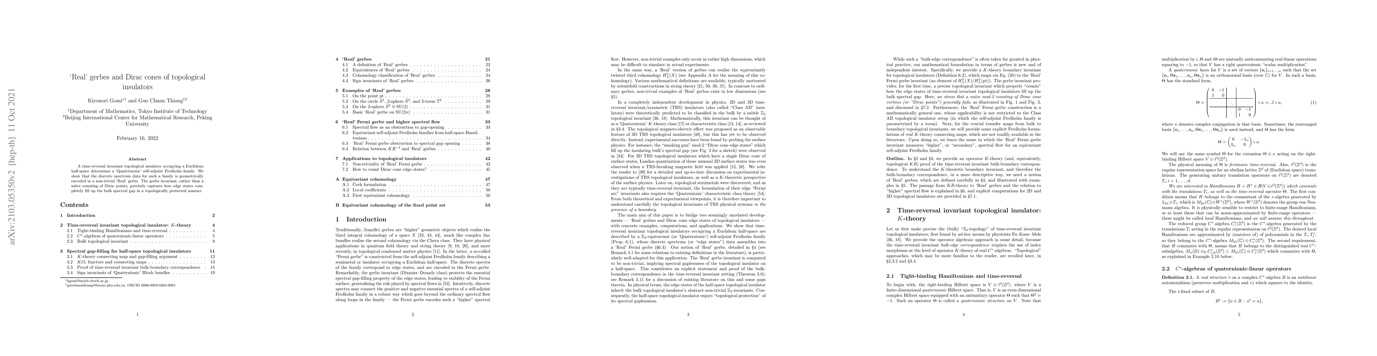 Thumbnail for 'Real' gerbes and Dirac cones of topological insulators