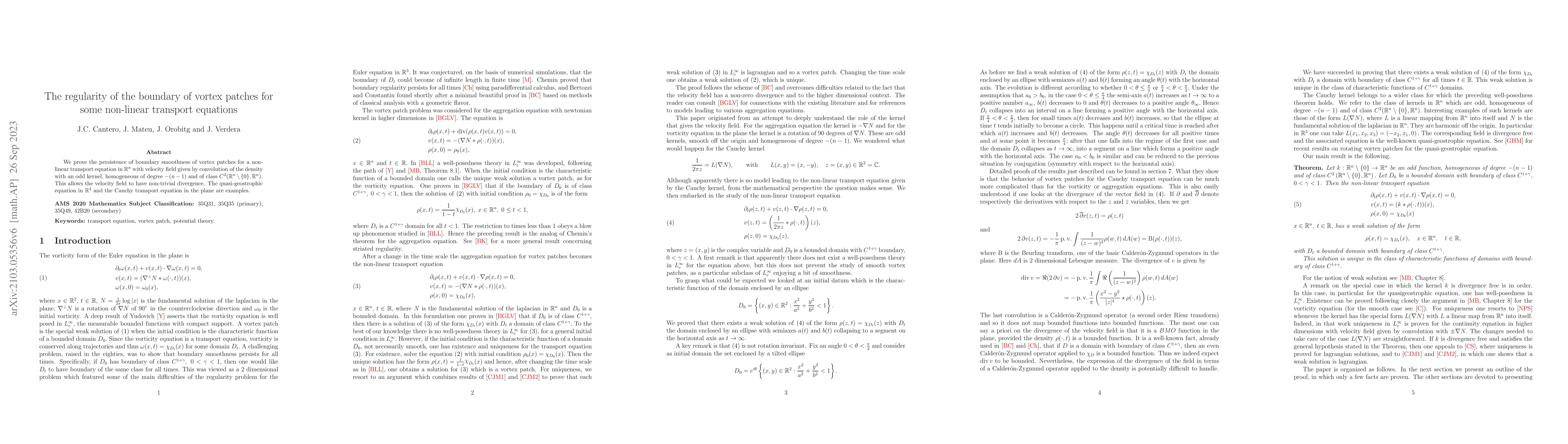 Thumbnail for The regularity of the boundary of vortex patches for some non-linear
  transport equations