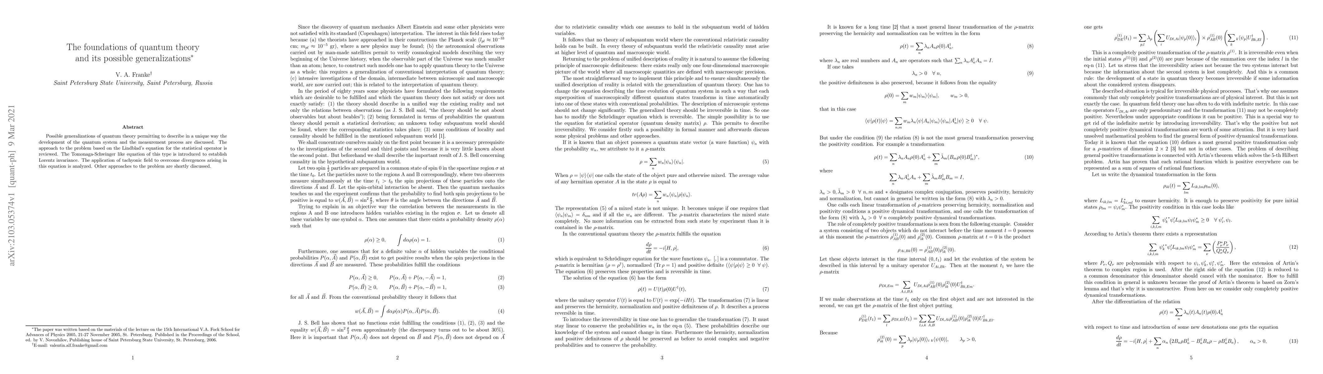 Thumbnail for The foundations of quantum theory and its possible generalizations