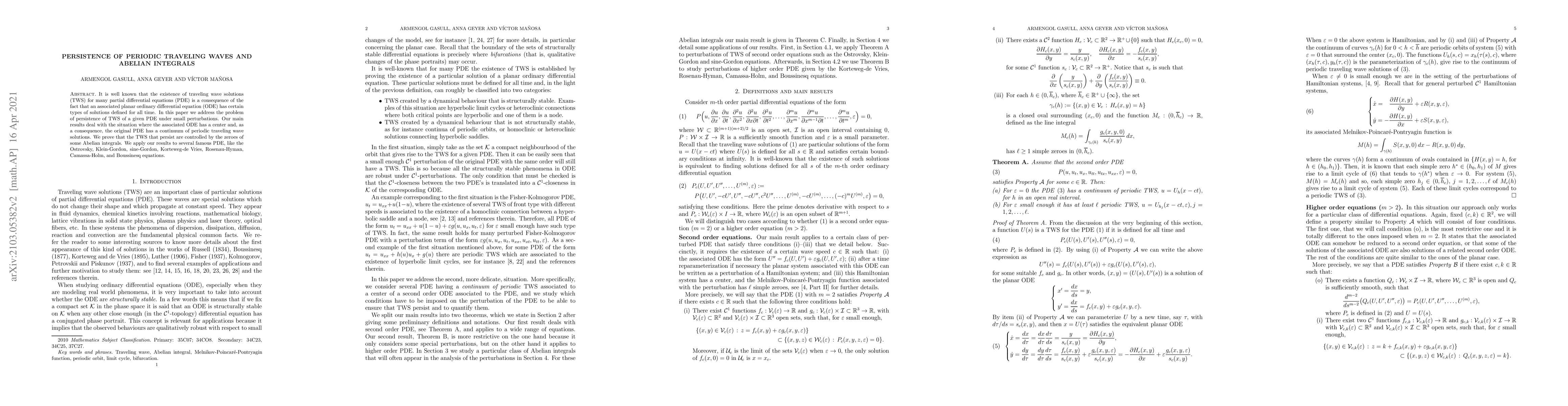 Thumbnail for Persistence of periodic traveling waves and Abelian integrals