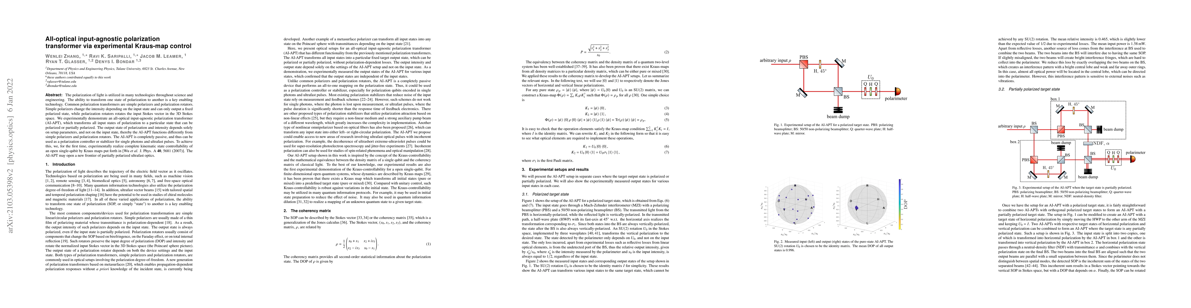 Thumbnail for All-optical input-agnostic polarization transformer via experimental
  Kraus-map control