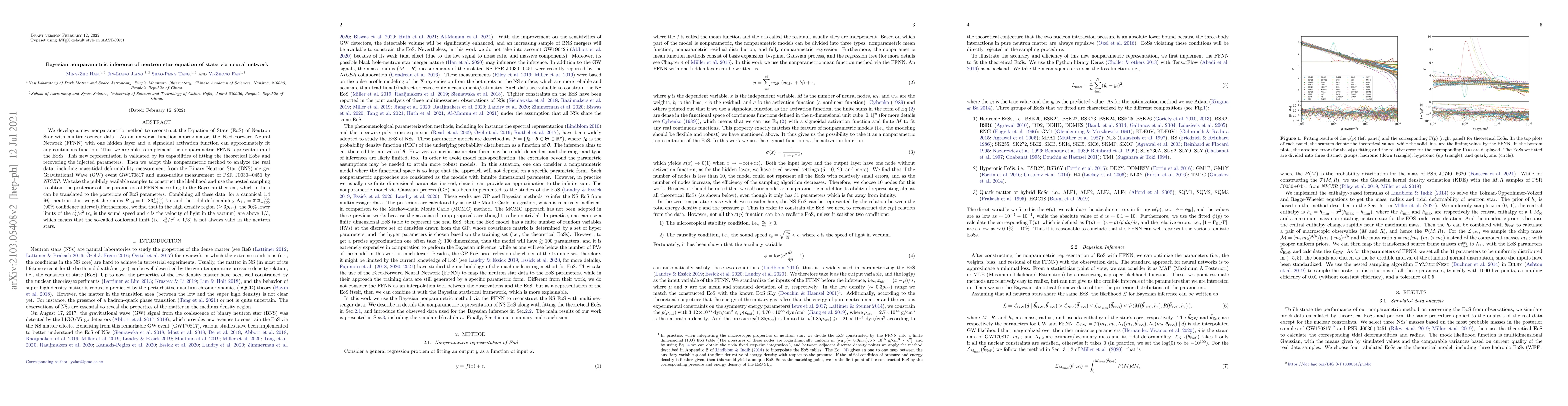 Thumbnail for Bayesian nonparametric inference of neutron star equation of state via
  neural network