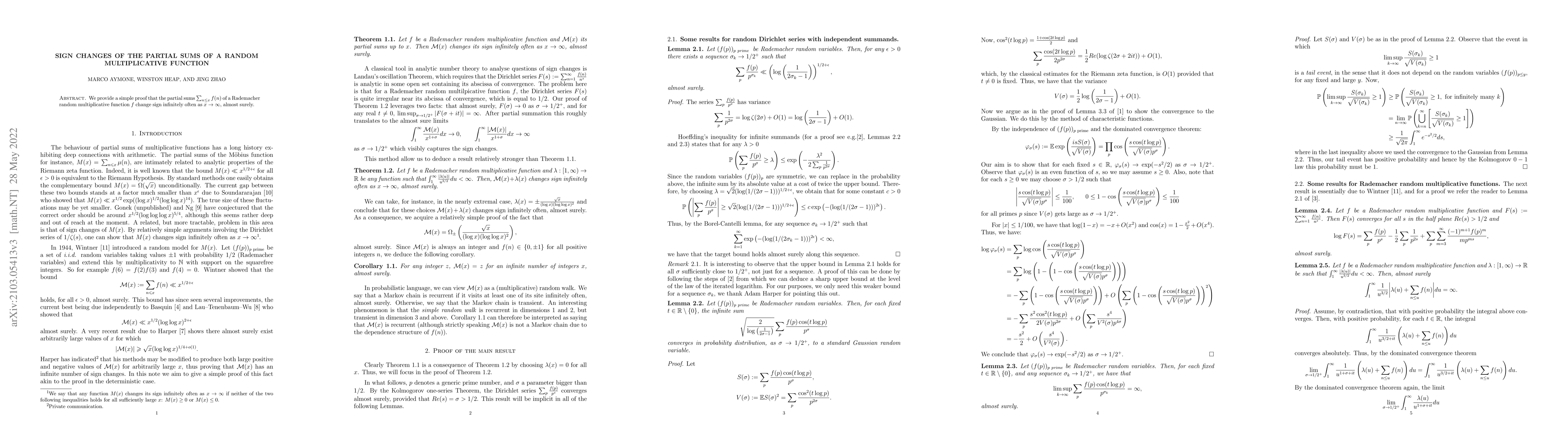 Thumbnail for Sign changes of the partial sums of a random multiplicative function