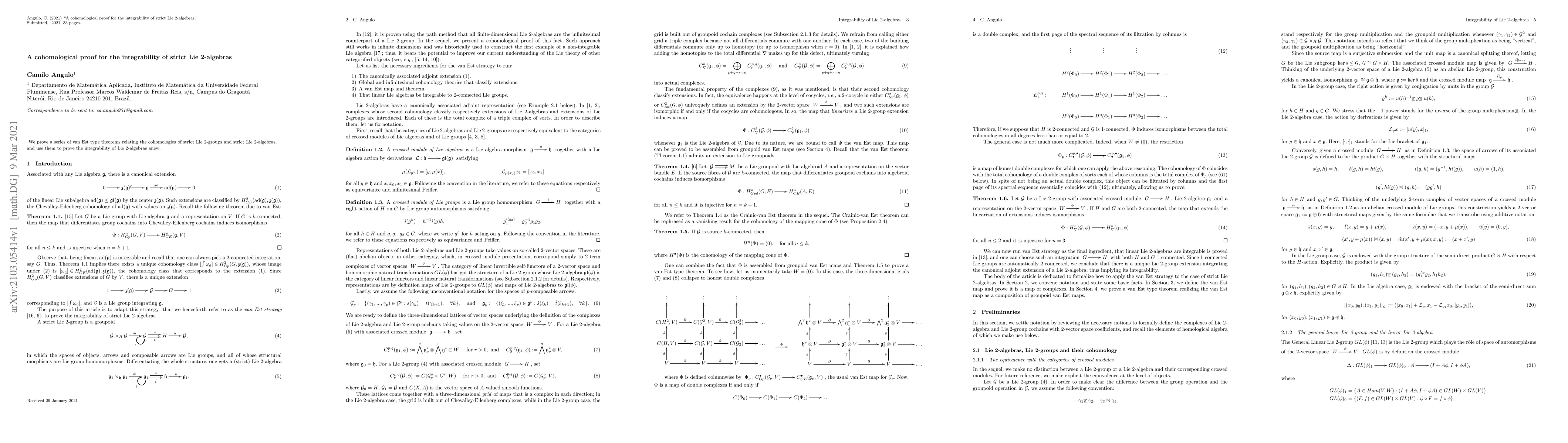 Thumbnail for A cohomological proof for the integrability of strict Lie 2-algebras