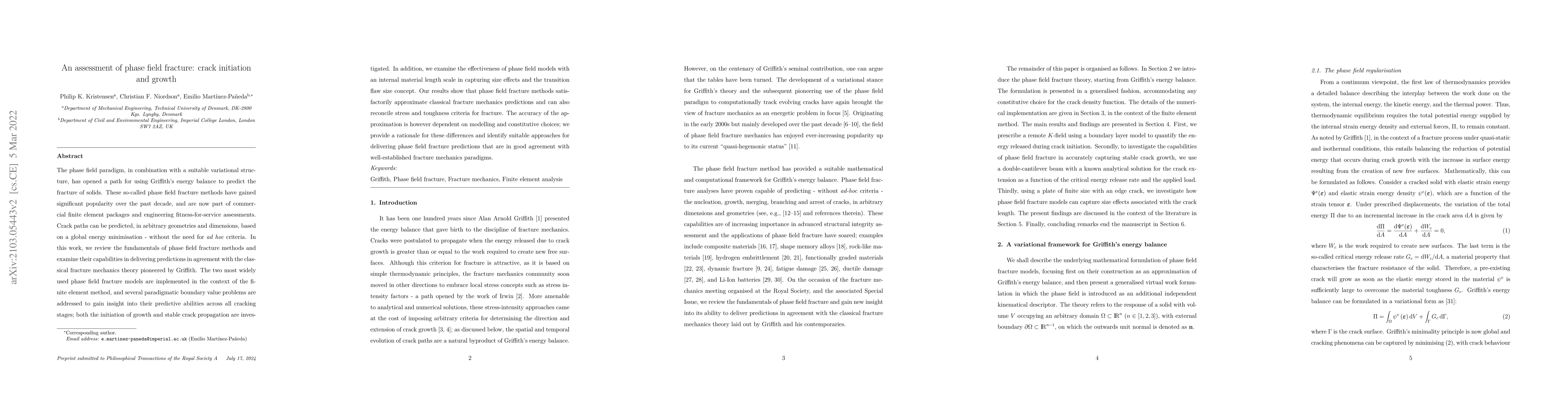 Thumbnail for An assessment of phase field fracture: crack initiation and growth