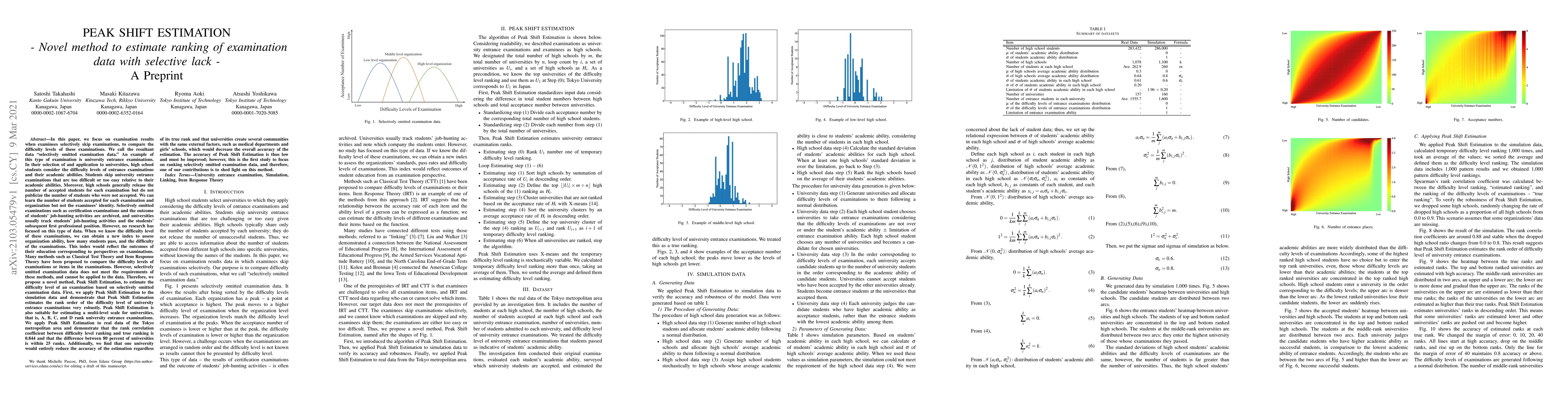 Thumbnail for PEAK SHIFT ESTIMATION A novel method to estimate ranking of selectively
  omitted examination data