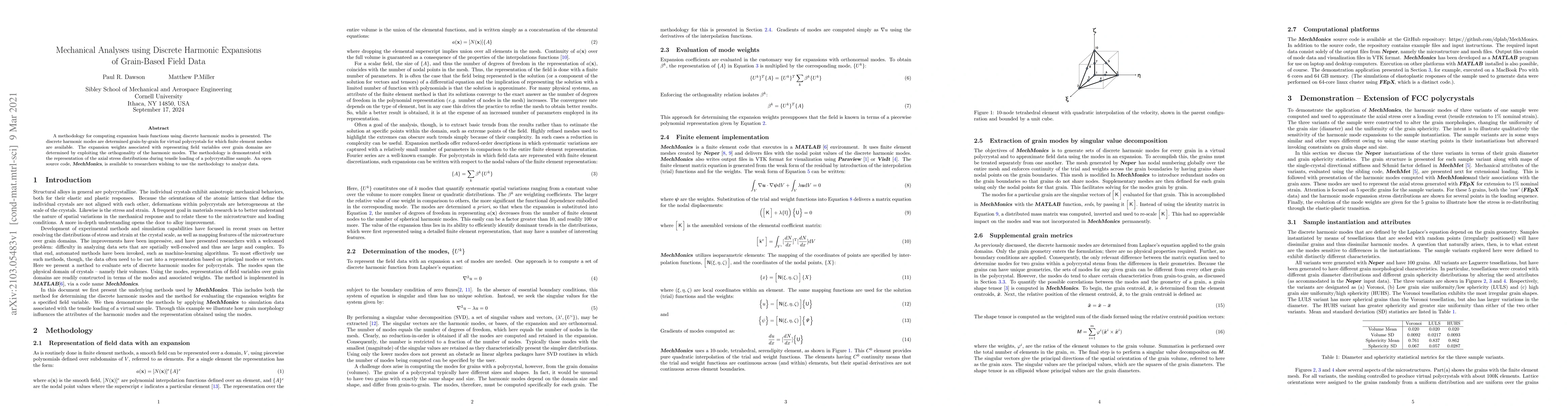 Thumbnail for Mechanical Analyses using Discrete Harmonic Expansions of Grain-Based
  Field Data