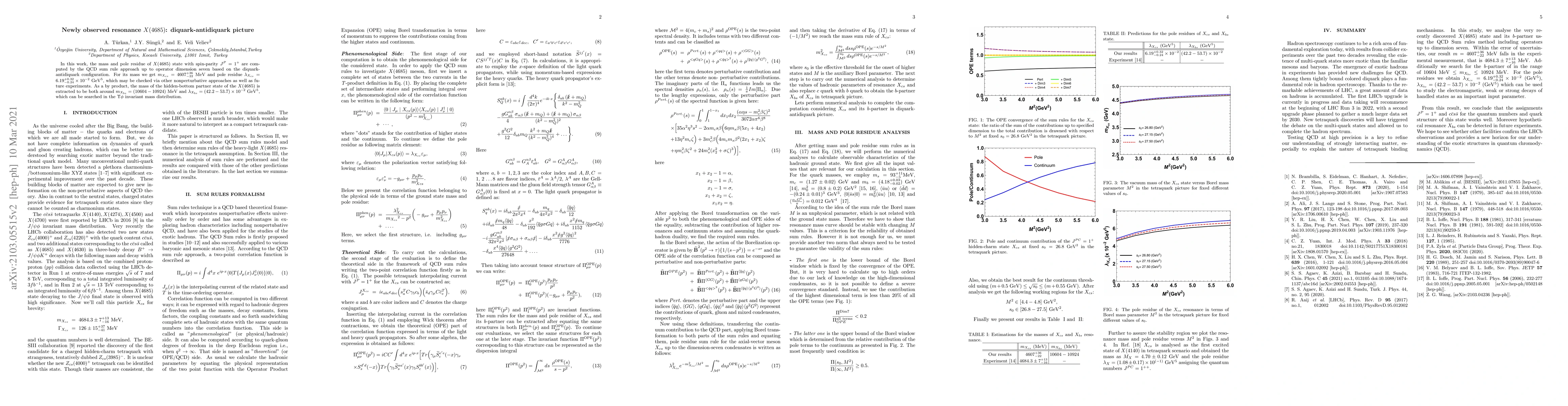Thumbnail for Newly observed resonance $ X(4685) $: diquark-antidiquark picture