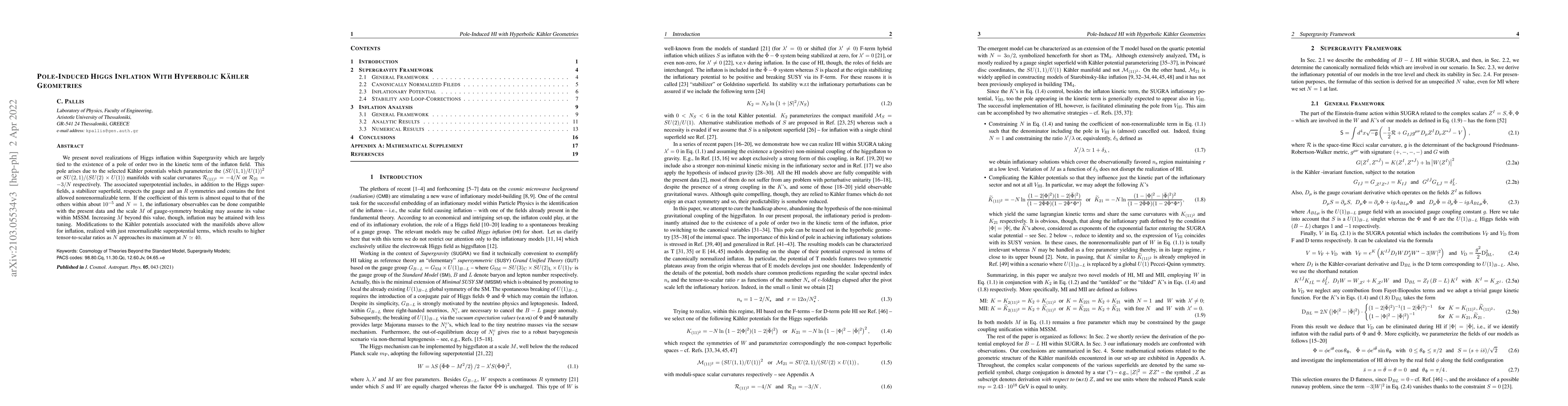 Thumbnail for Pole-Induced Higgs Inflation With Hyperbolic Kaehler Geometries