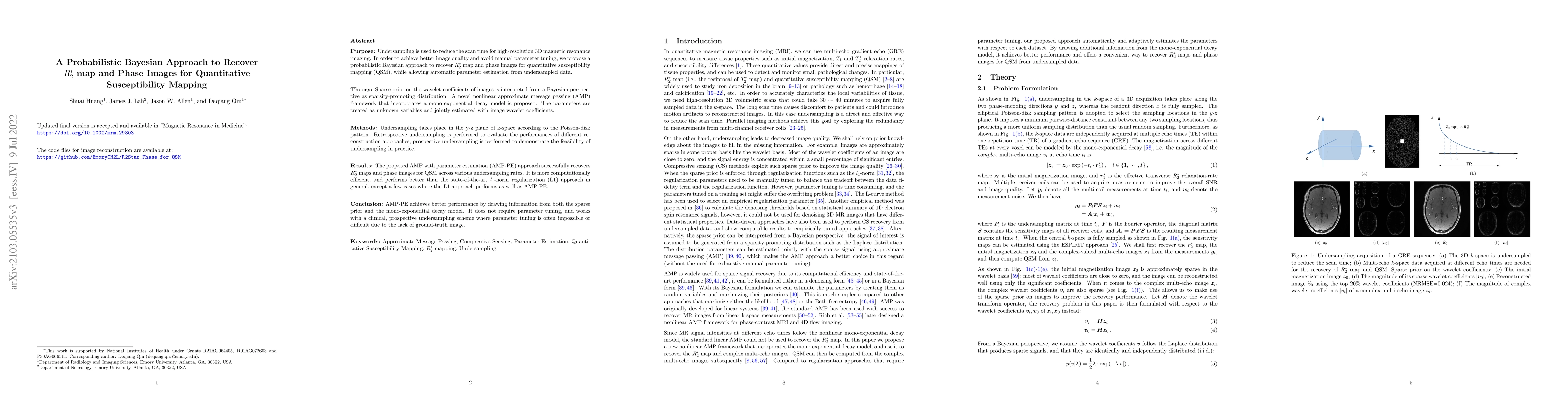 Thumbnail for A Probabilistic Bayesian Approach to Recover $R_2^*$ map and Phase
  Images for Quantitative Susceptibility Mapping