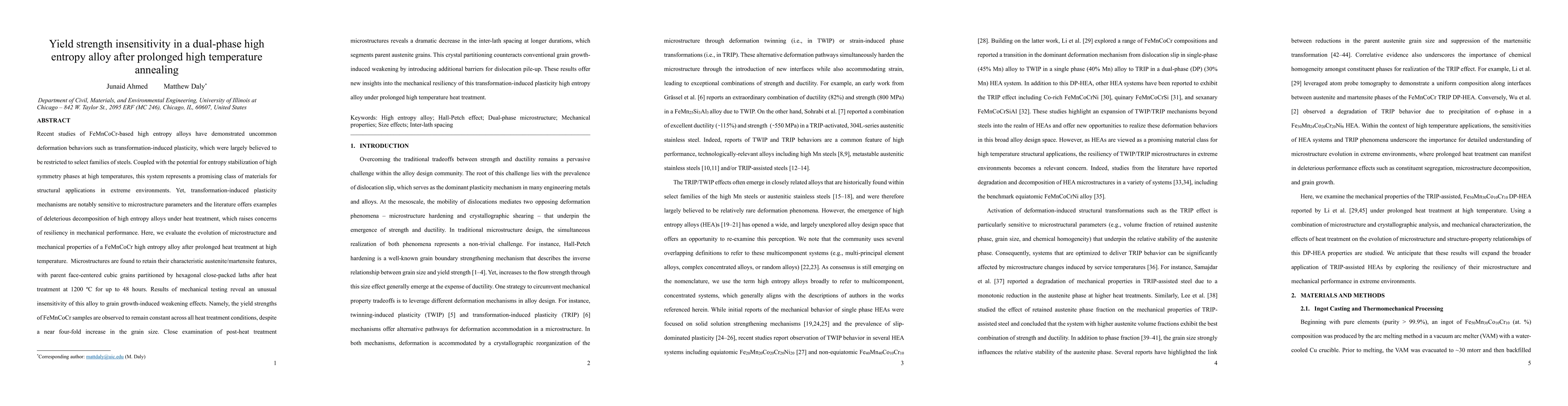 Thumbnail for Yield strength insensitivity in a dual-phase high entropy alloy after
  prolonged high temperature annealing