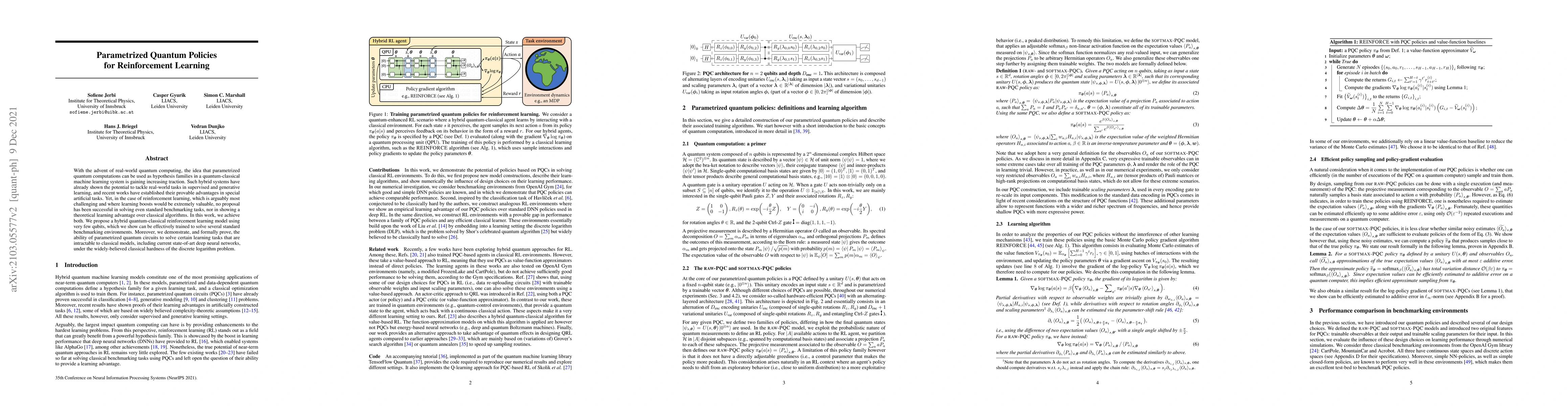 Thumbnail for Parametrized quantum policies for reinforcement learning