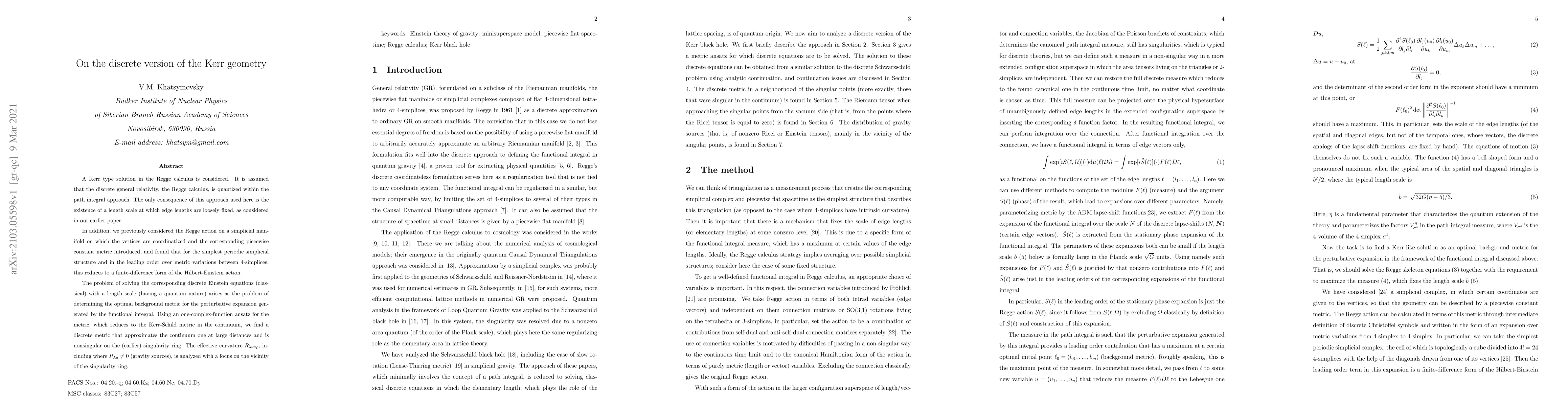 Thumbnail for On the discrete version of the Kerr geometry