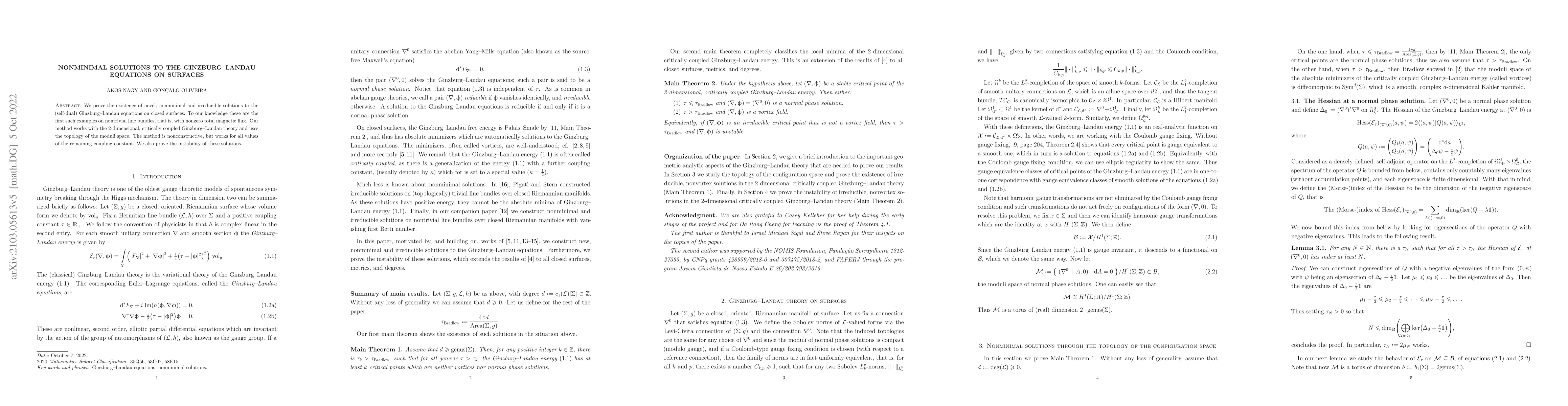 Thumbnail for Nonminimal solutions to the Ginzburg-Landau equations on surfaces