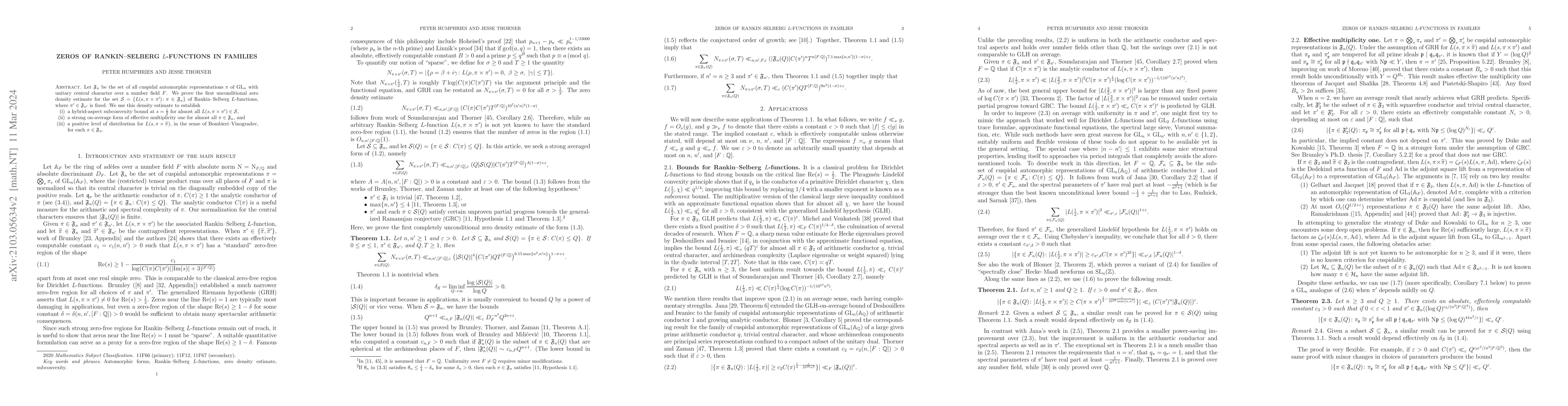 Thumbnail for Zeros of Rankin-Selberg $L$-functions in families