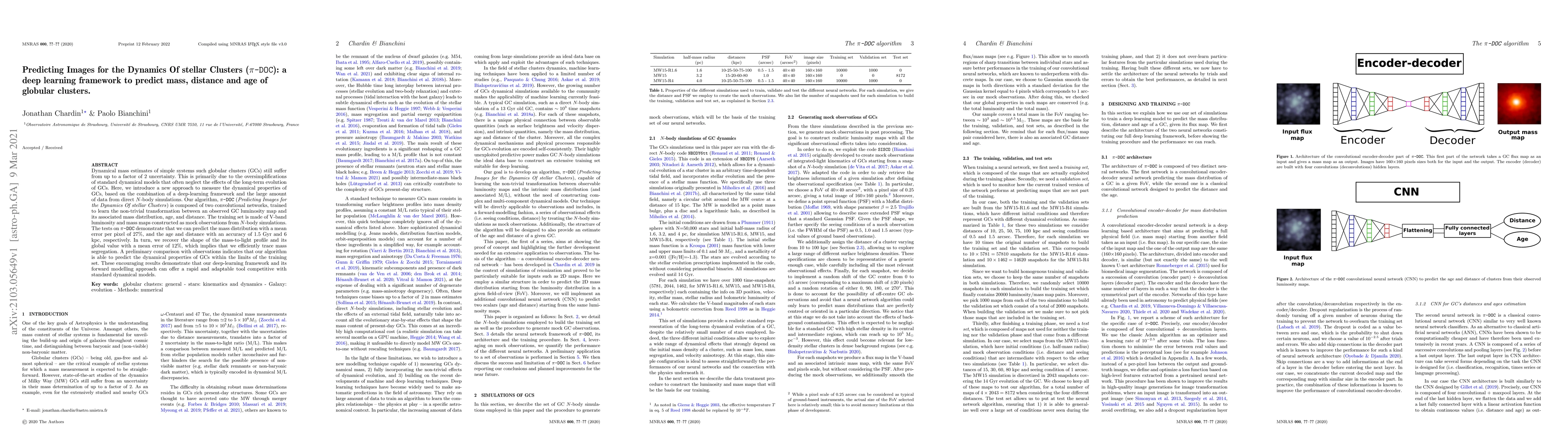 Thumbnail for Predicting Images for the Dynamics Of stellar Clusters ({\pi}-DOC): a
  deep learning framework to predict mass, distance and age of globular
  clusters