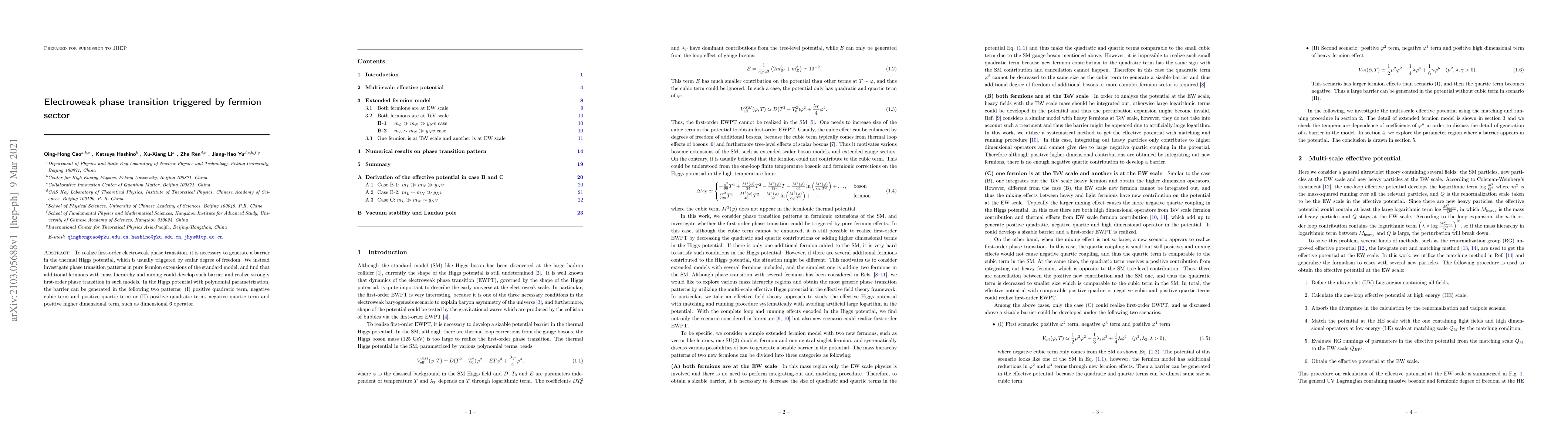 Thumbnail for Electroweak phase transition triggered by fermion sector