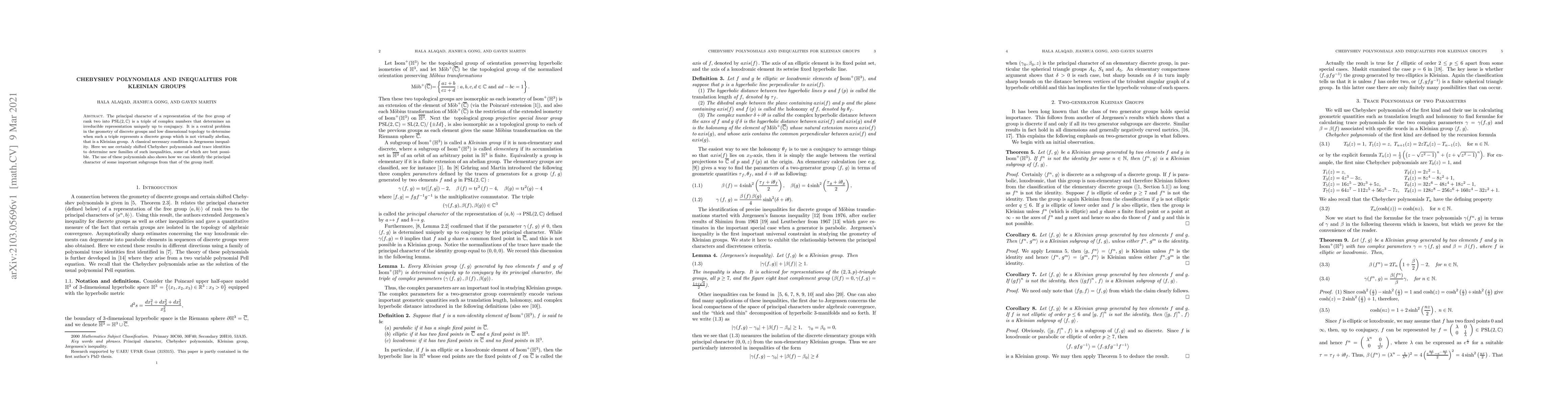 Thumbnail for Chebyshev Polynomials and Inequalities for Kleinian Groups