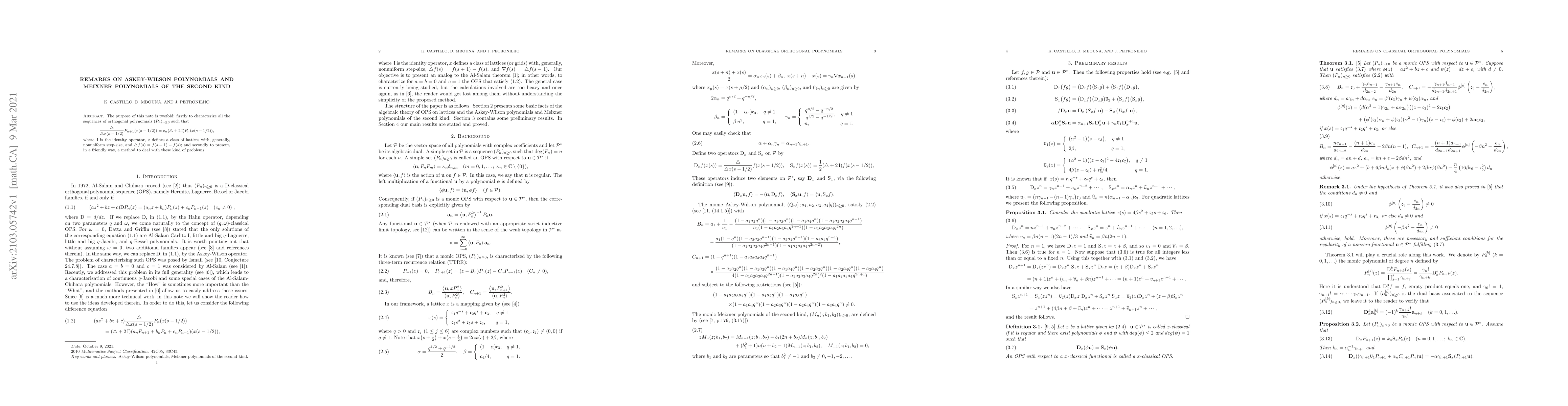 Thumbnail for Remarks on Askey-Wilson polynomials and Meixner polynomials of the
  second kind