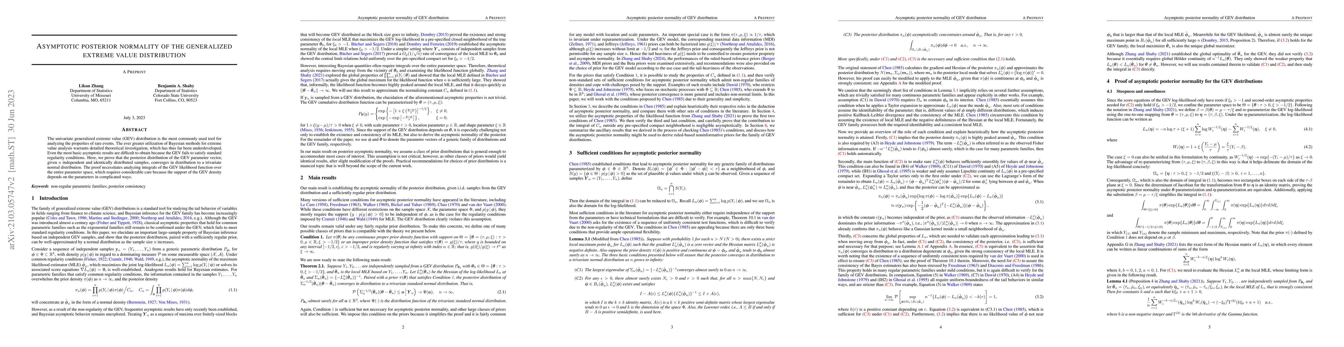 Thumbnail for Asymptotic posterior normality of the generalized extreme value
  distribution