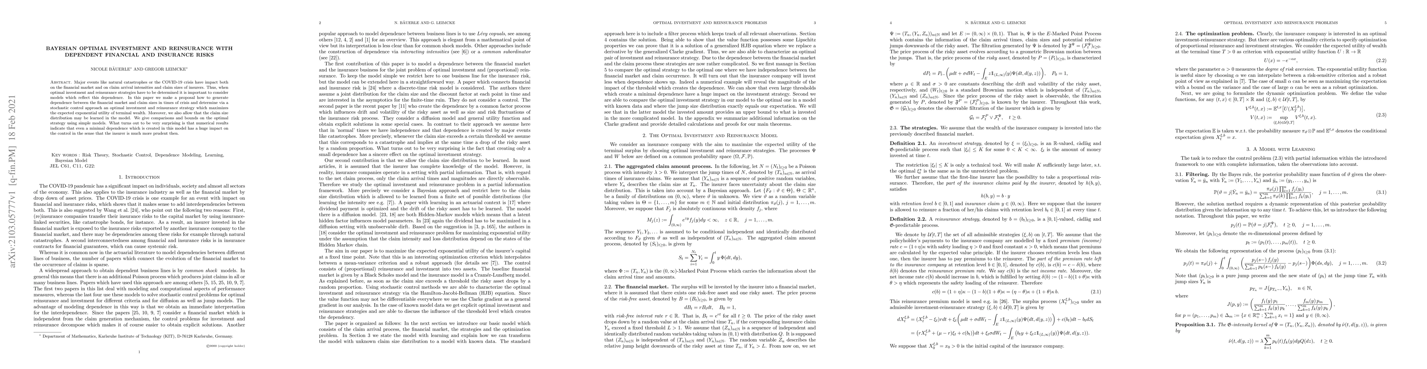 Thumbnail for Bayesian optimal investment and reinsurance with dependent financial and
  insurance risks