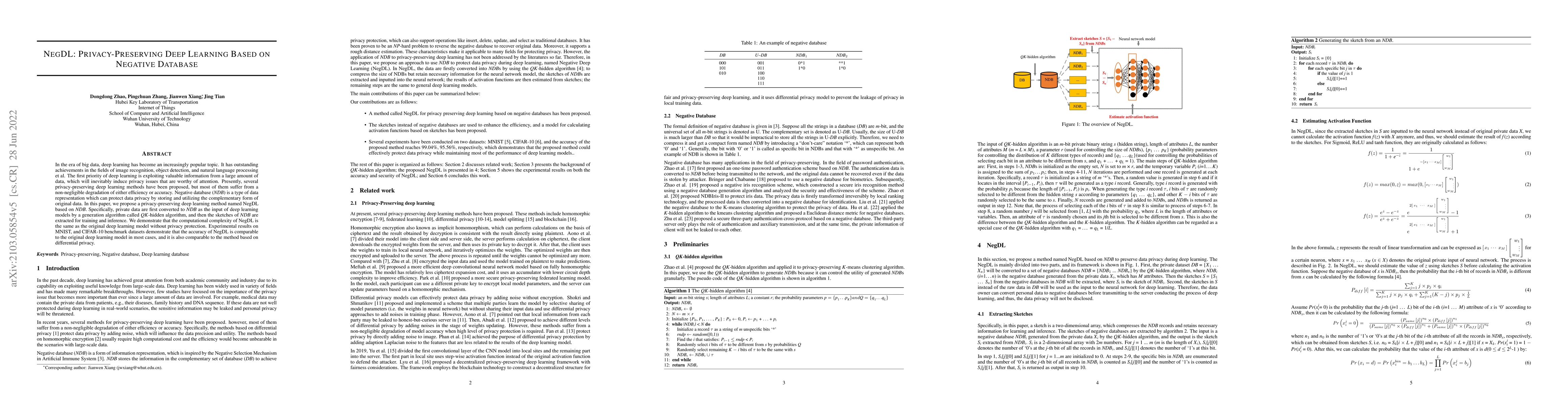 Thumbnail for NegDL: Privacy-Preserving Deep Learning Based on Negative Database