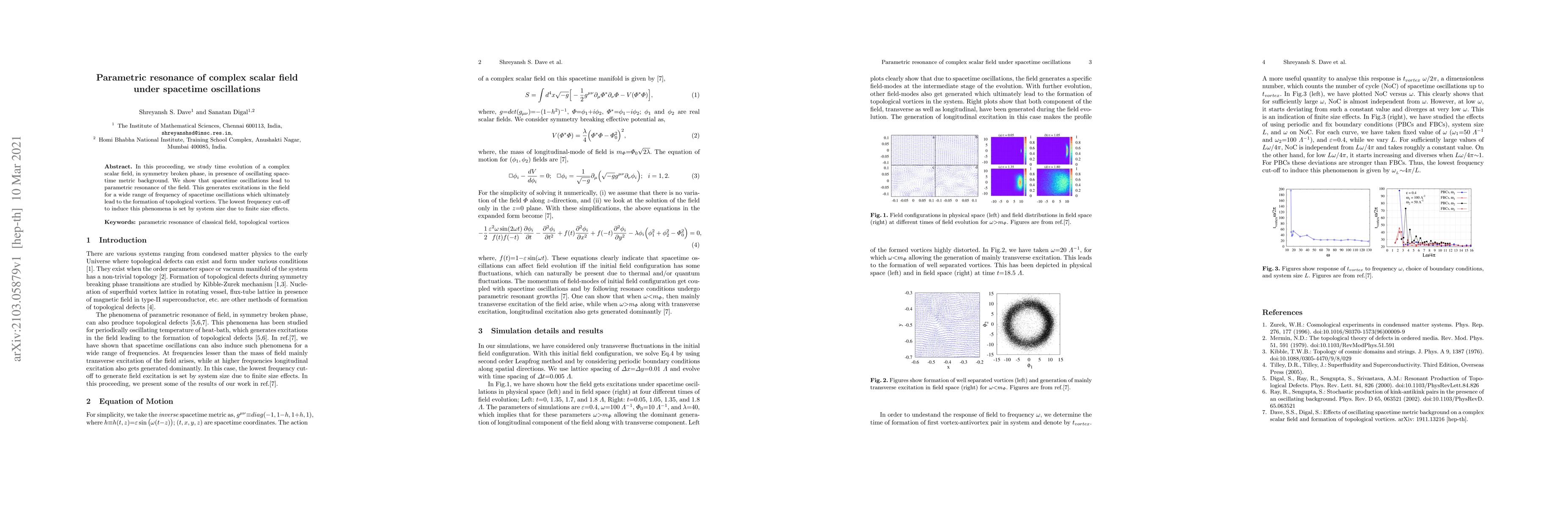 Thumbnail for Parametric resonance of complex scalar field under spacetime
  oscillations