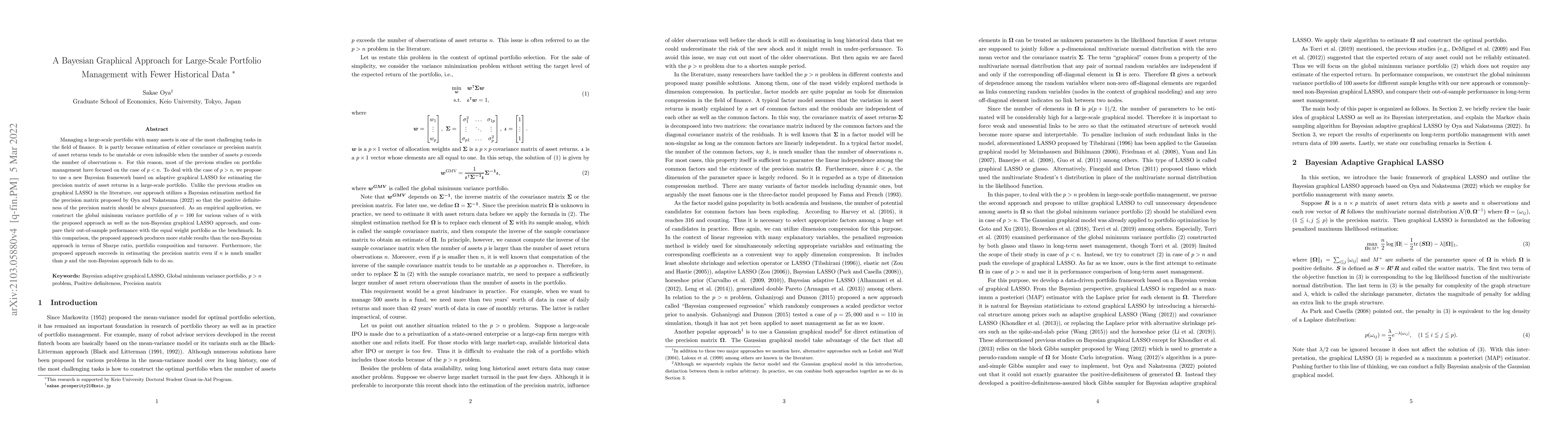 Thumbnail for A Bayesian Graphical Approach for Large-Scale Portfolio Management with
  Fewer Historical Data