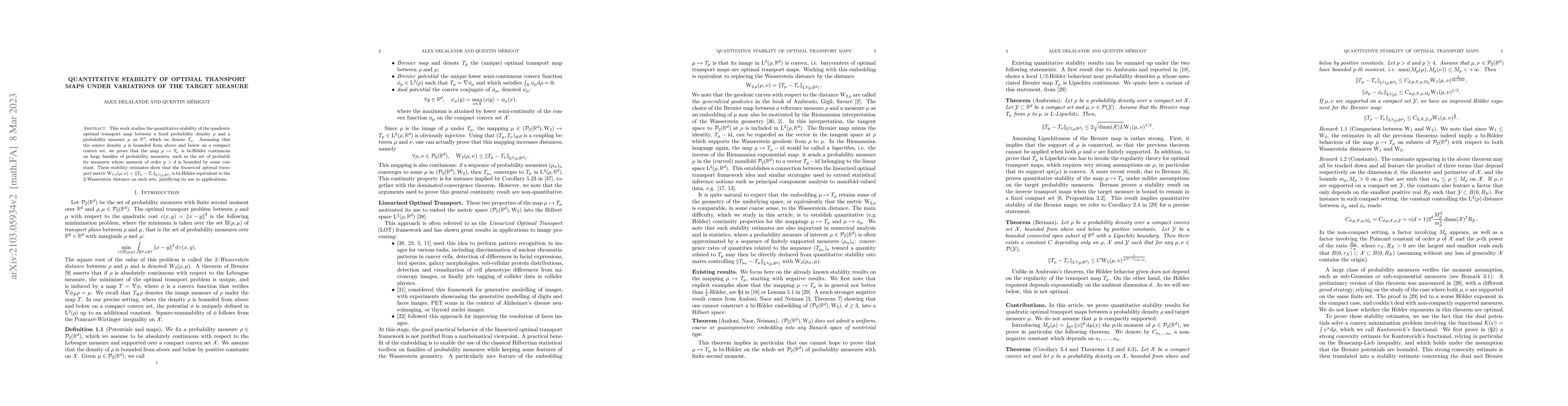 Thumbnail for Quantitative Stability of Optimal Transport Maps under Variations of the
  Target Measure