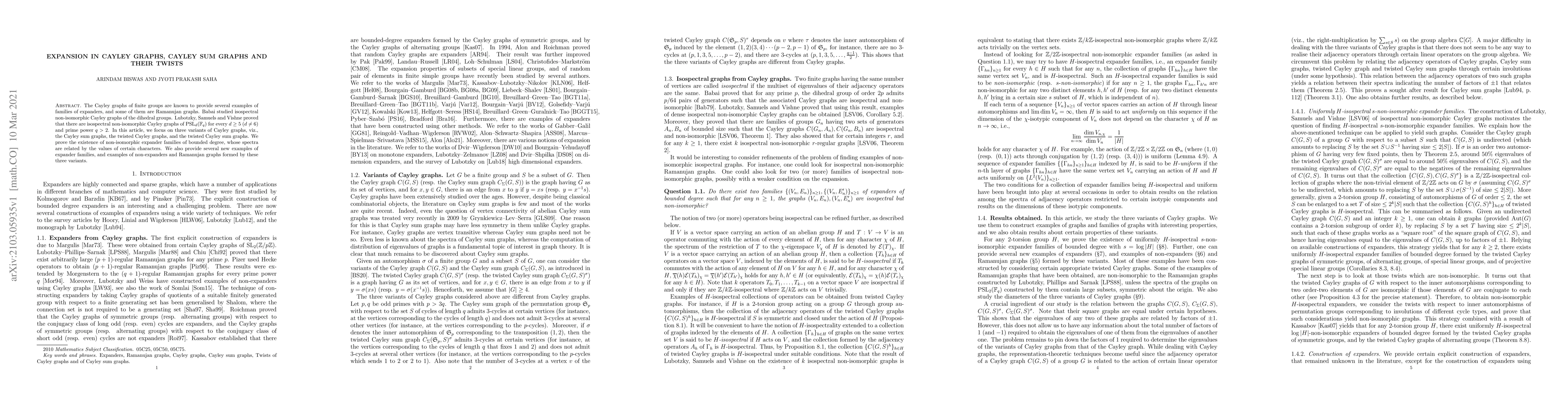 Thumbnail for Expansion in Cayley graphs, Cayley sum graphs and their twists