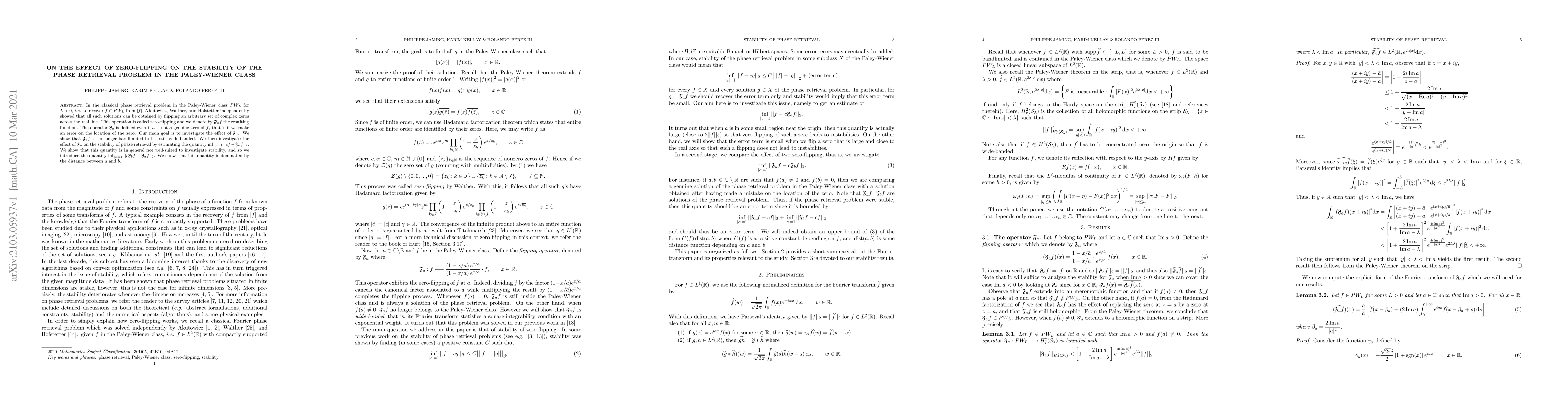 Thumbnail for On the effect of zero-flipping on the stability of the phase retrieval
  problem in the Paley-Wiener class