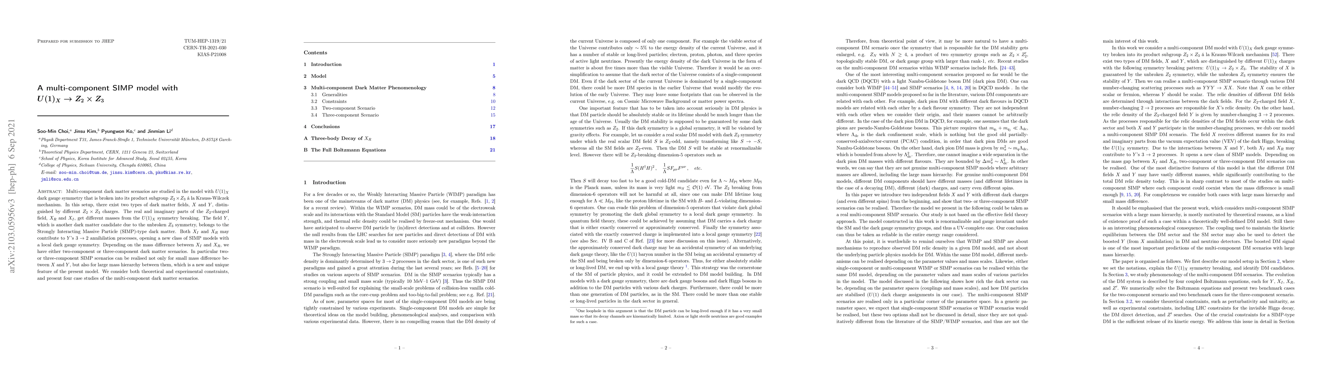 Thumbnail for A multi-component SIMP model with $U(1)_X \rightarrow Z_2 \times Z_3$