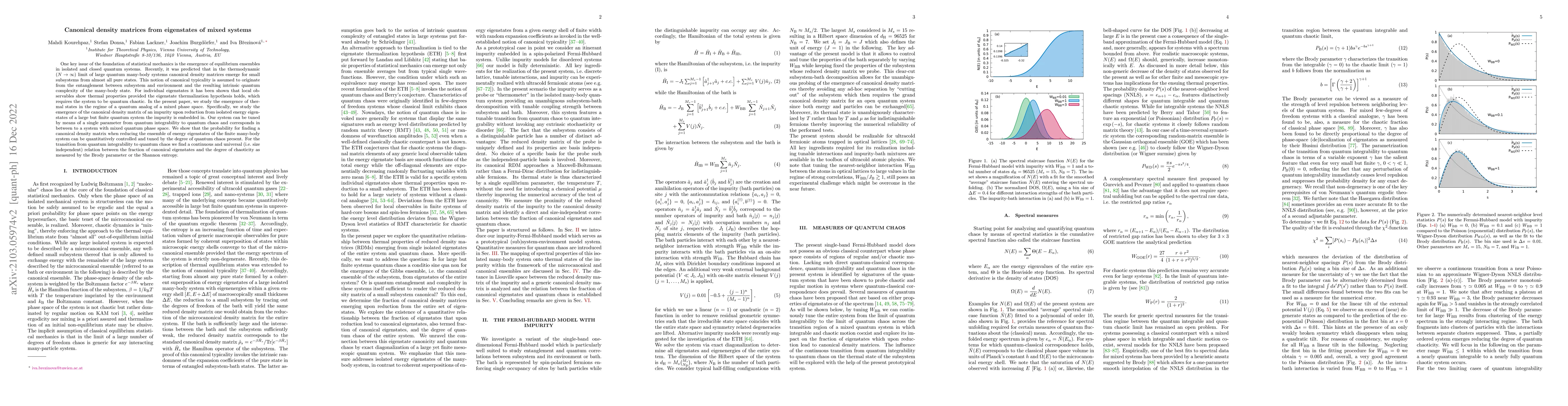 Thumbnail for Canonical density matrices from eigenstates of mixed systems