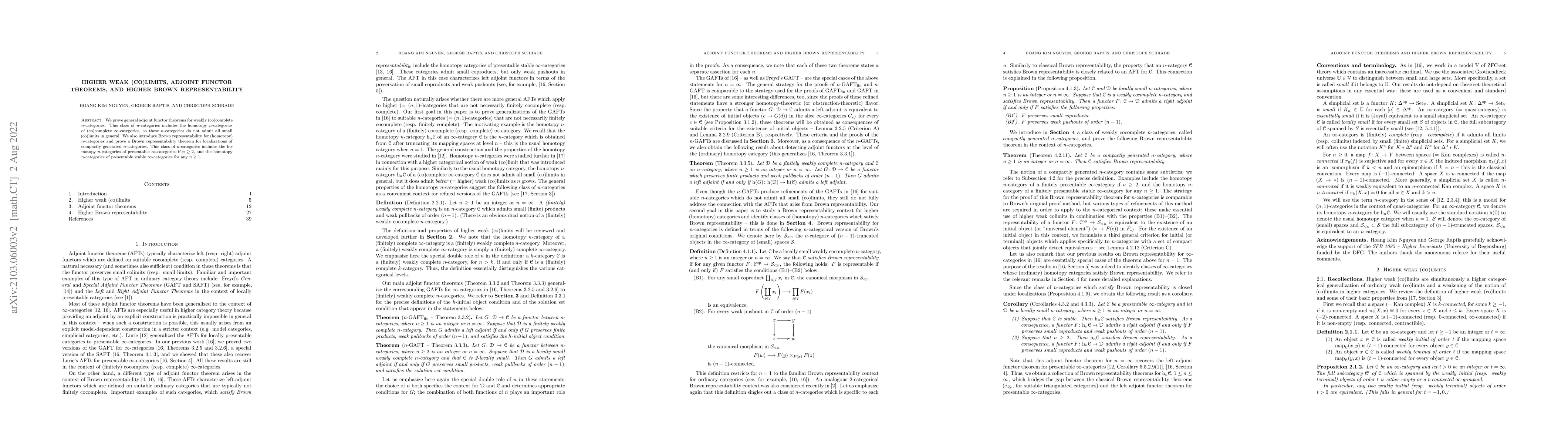 Thumbnail for Higher weak (co)limits, adjoint functor theorems, and higher Brown
  representability