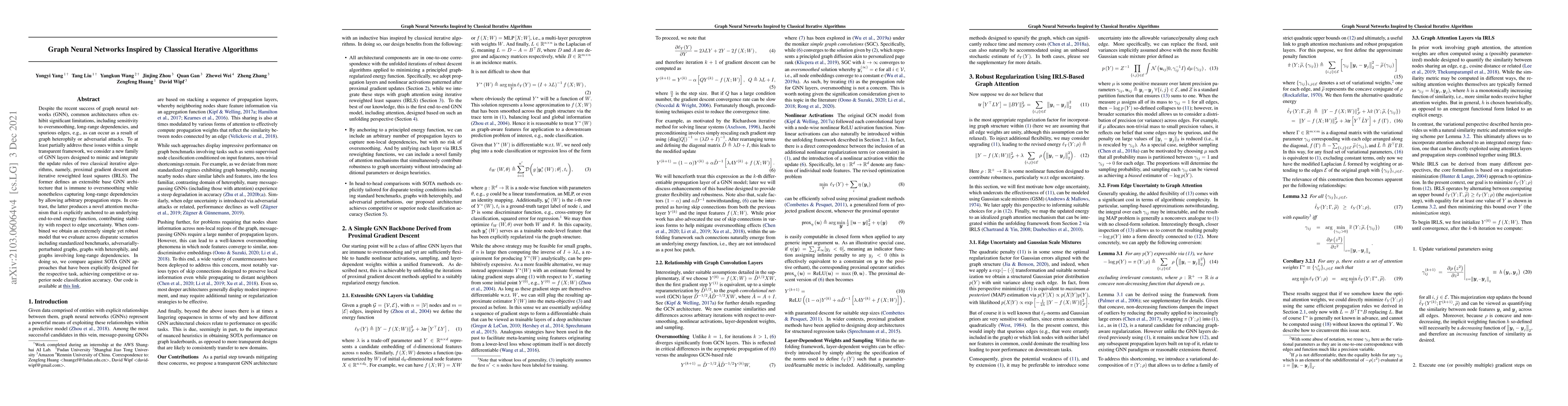 Thumbnail for Graph Neural Networks Inspired by Classical Iterative Algorithms