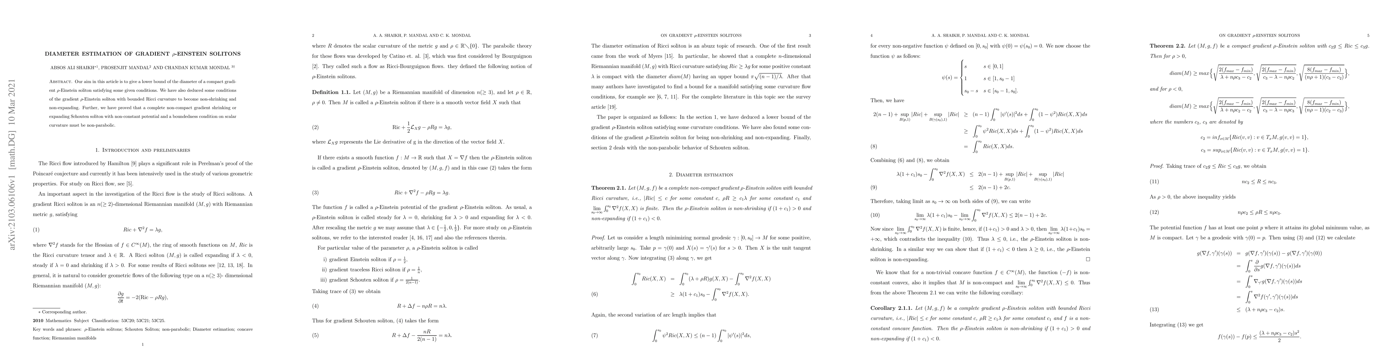 Thumbnail for Diameter estimation of gradient $\rho$-Einstein solitons