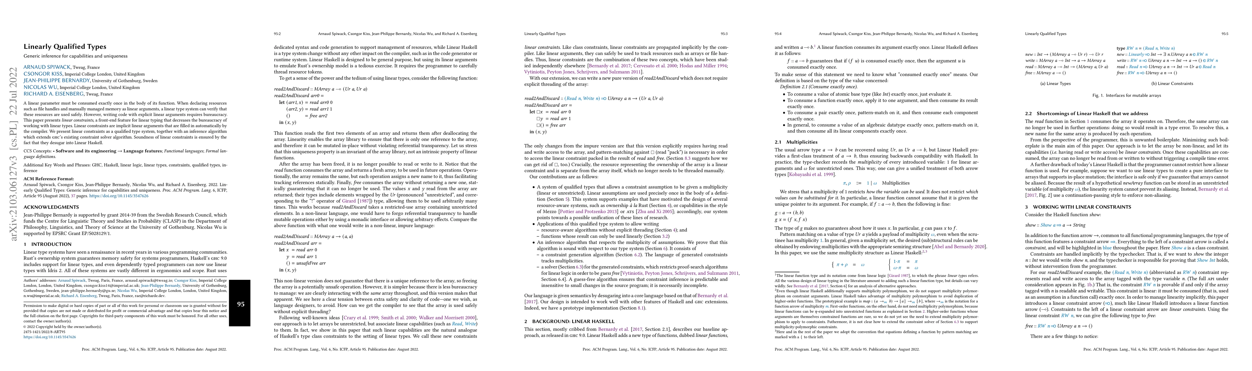 Thumbnail for Linearly Qualified Types: Generic inference for capabilities and
  uniqueness