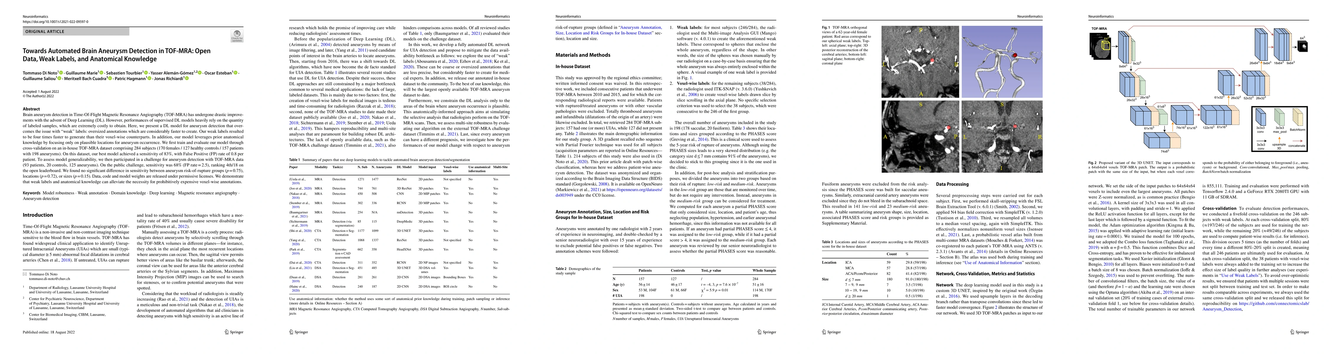 Thumbnail for Towards automated brain aneurysm detection in TOF-MRA: open data, weak
  labels, and anatomical knowledge